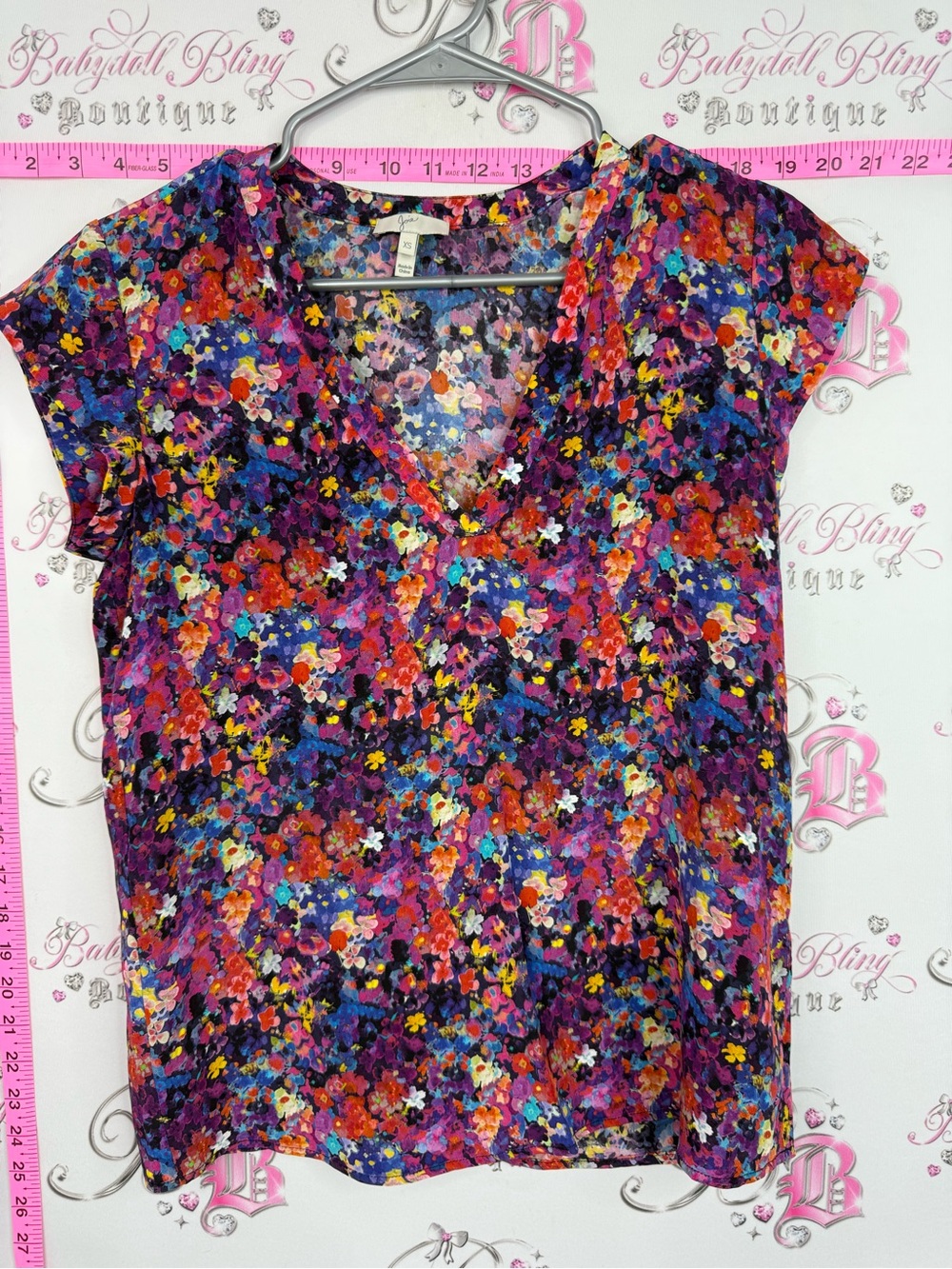 Joie tshirt watercolor floral Multicolor Floral V-Neck Cap Sleeve Blouse